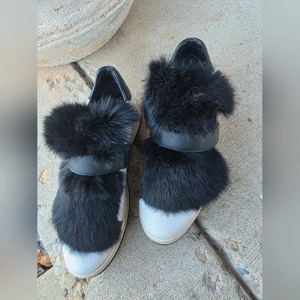 Manuel Barcelo Rabbit Hair Sneakers Black White Leather Sz 38